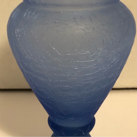 Vintage Hand Blown Crackle Glass Frosted Blue Vase with Green 7 1/2 inch - Picture 2 of 5